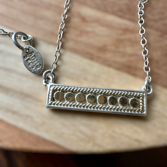 Anna Beck Pendant Necklace 17 Inch Gili Bar 925 Sterling Silver Gold Tone 4.7g - Picture 4 of 12